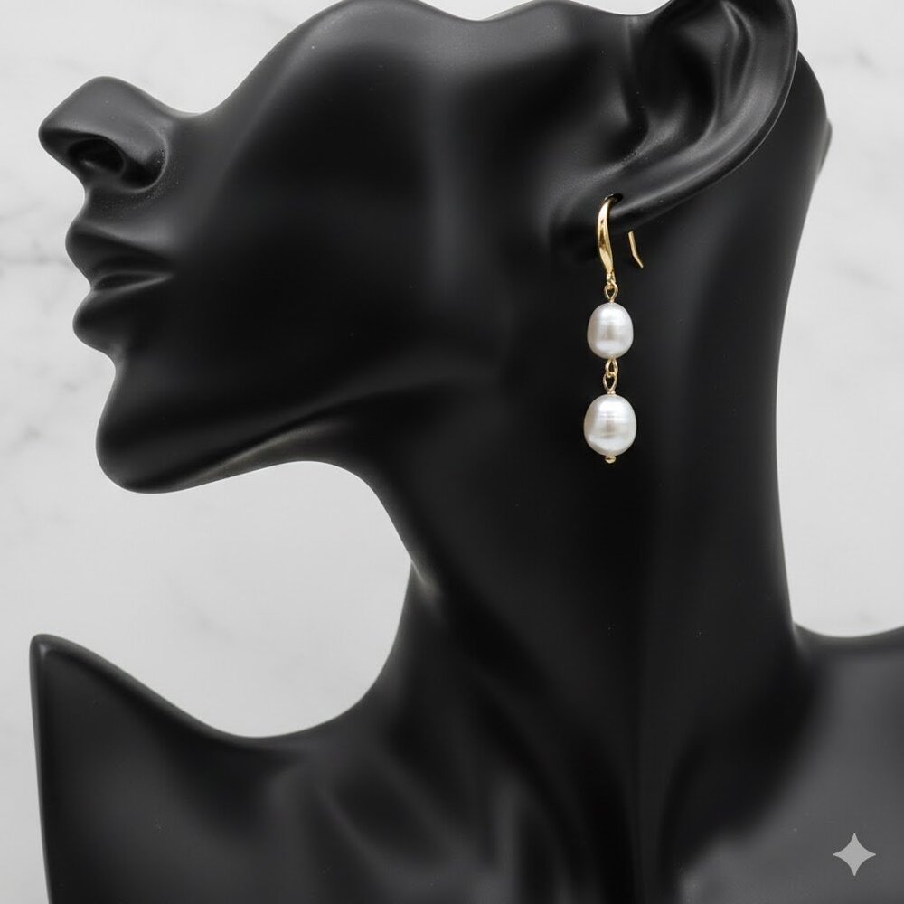 Brand New Genuine 18K Gold over vintage Brass | Natural Baroque Pearls Earrings
